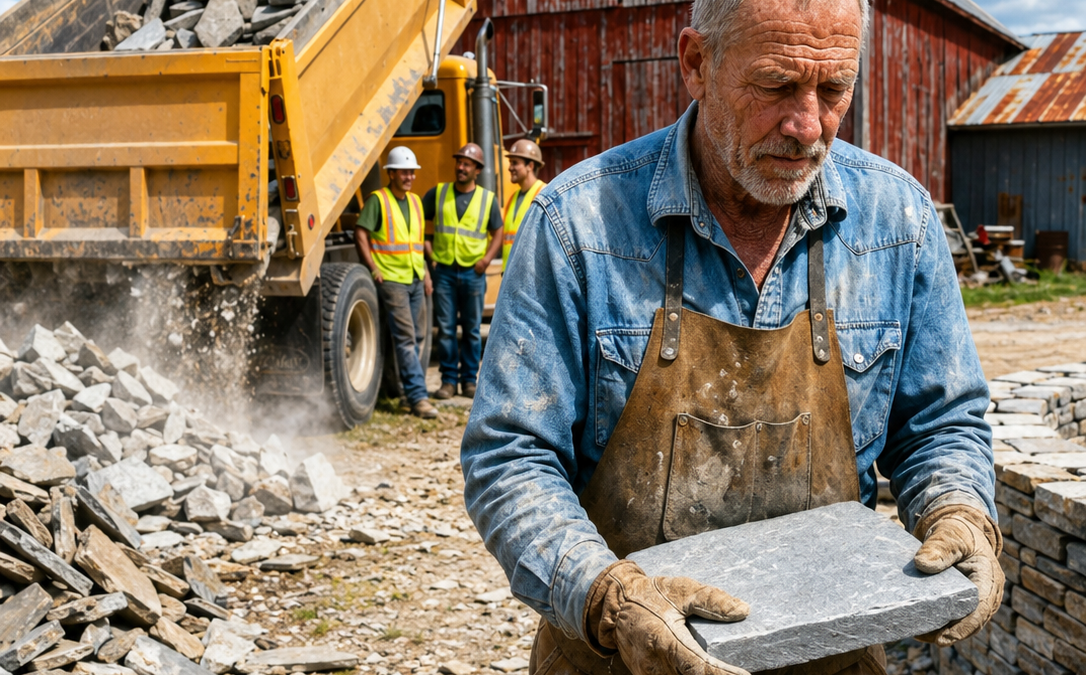 the quarry dumped broken flagstone along his fence for 12 years—then a 61-year-old farmer turned the waste pile into a stone brand worth millions