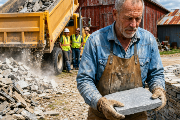 the quarry dumped broken flagstone along his fence for 12 years—then a 61-year-old farmer turned the waste pile into a stone brand worth millions