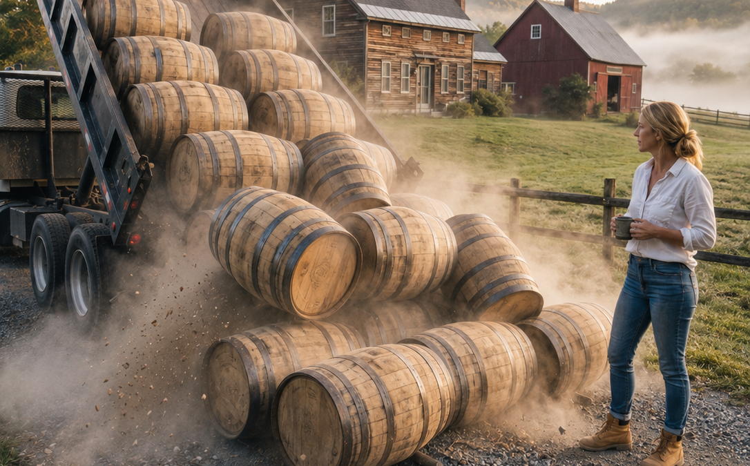 the winery dumped 800 ruined oak barrels behind her inherited farm, but the young woman everyone pitied turned their waste into a six-figure legacy