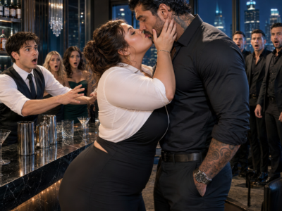 They mocked the plus size waitress for believing she could get his attention, so she kissed the mysterious stranger anyway, then six men entered the bar and one of them saw what she was holding…