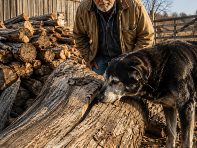 his old dog guarded one forgotten log for three days—then the farmer discovered a century-old secret that saved the family farm