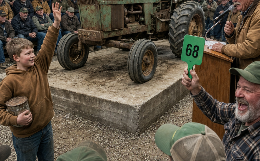 the men at the farm auction laughed when a twelve-year-old spent his last dollar on a dead tractor—then he opened his grandfather’s manual and saved the land they thought was already lost
