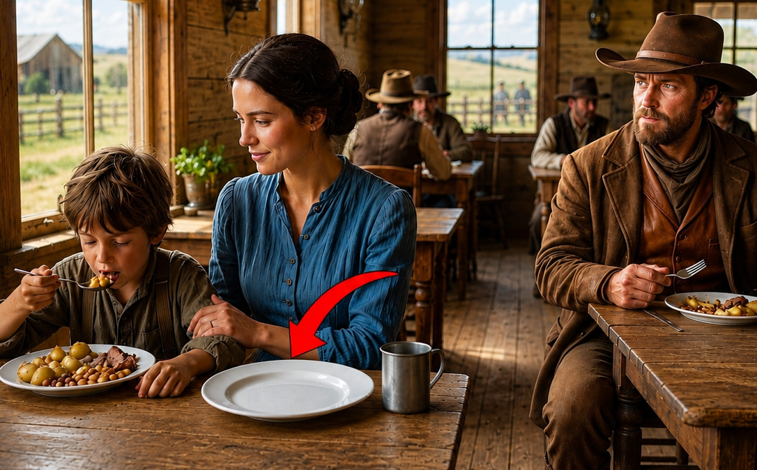She gave her hungry son the only supper she could afford — but the rancher across the room noticed her empty plate and changed their winter forever