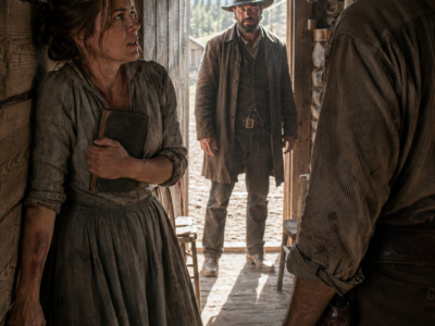 Jed Holt Trapped His Wife Against the Cabin Wall When She Refused to Surrender Her Father’s Land—Then Nathan Cole Stepped Through the Door, Lowered His Hands Instead of Reaching for His Gun, and Left Clara to Make the Choice Neither Man Could Make for Her