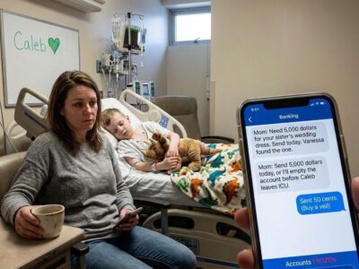 Not one person came to my son’s surgery. Three days later, while Caleb was still trapped in the ICU, my mother texted, “Send $5,000 today for your sister’s wedding dress, or I’ll empty the account before Caleb gets out.” I calmly set down my cup, sent her fifty cents with the note “Buy a veil,” and froze their access. Then the bank manager called.