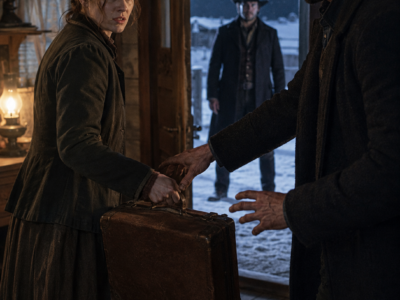 The Terrified Mail-Order Bride Finally Chose to Stay—Then a Powerful Townsman Exposed the Cincinnati Past She Had Hidden, and the Cowboy Who Promised Her Safety Reached for Her Packed Suitcase Instead of Defending Her, as Though He Had Known She Would Run