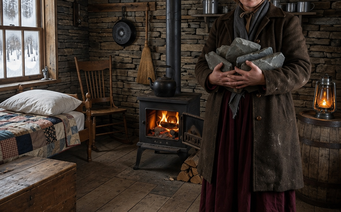 she stacked river slate against her freezing cabin while the town called her foolish—then the fire died in the worst blizzard of the year
