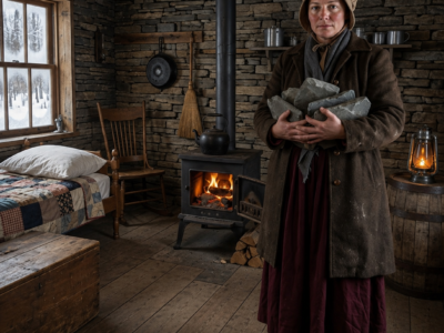 she stacked river slate against her freezing cabin while the town called her foolish—then the fire died in the worst blizzard of the year