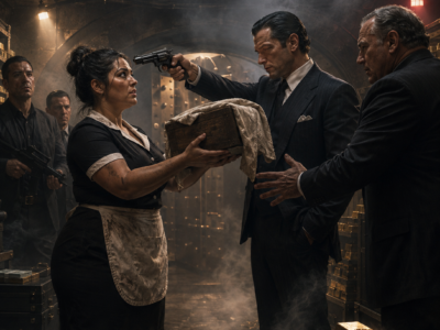 The Mafia Boss Aimed a Revolver at the Curvy Maid Inside His Forbidden Vault—Then She Raised the One Smoke-Stained Box She Had Saved Instead of Millions in Gold, Forcing Him to Question the Security Chief Demanding Her Punishment