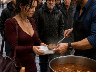 While handing out free meals, I recognized my ex-wife in the line and m0cked her: “Did the rich man you left me for finally abandon you?” She only said, “Thank you,” and walked away with her plate. I followed her to the end of the street… and there I saw a four-year-old girl with the same eyes as mine.