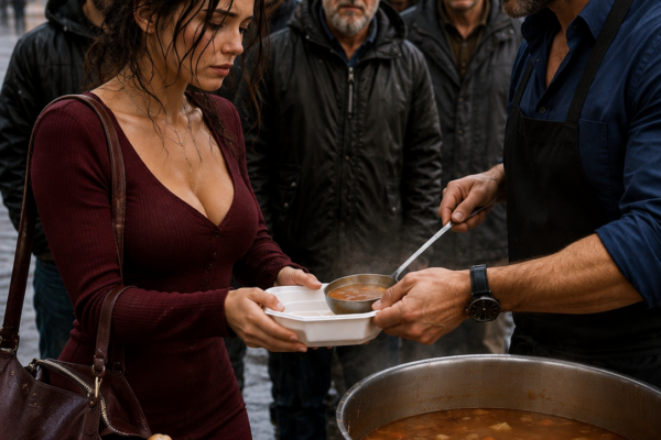 While handing out free meals, I recognized my ex-wife in the line and m0cked her: “Did the rich man you left me for finally abandon you?” She only said, “Thank you,” and walked away with her plate. I followed her to the end of the street… and there I saw a four-year-old girl with the same eyes as mine.