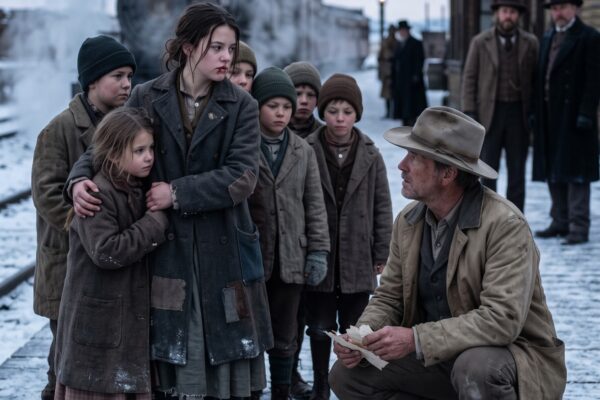The Widowed Wyoming Rancher Tore “UNWANTED” From Seven Orphans’ Coats at the Frozen Train Platform—Then the Oldest Girl Warned Him She Would Kill Him If He Hurt Them, and He Made a Promise That Put His Ranch, His Name, and His Broken Heart at Risk