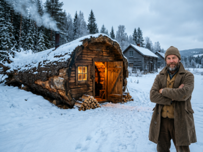 How He Turned a Giant Fallen Tree Into a Cabin — Then the Freeze Hit and He Never Felt It