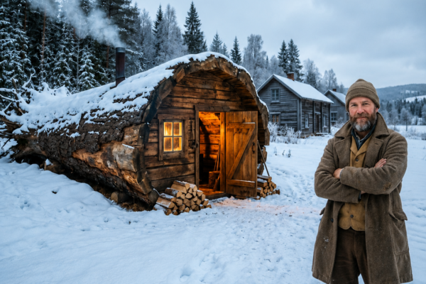 How He Turned a Giant Fallen Tree Into a Cabin — Then the Freeze Hit and He Never Felt It