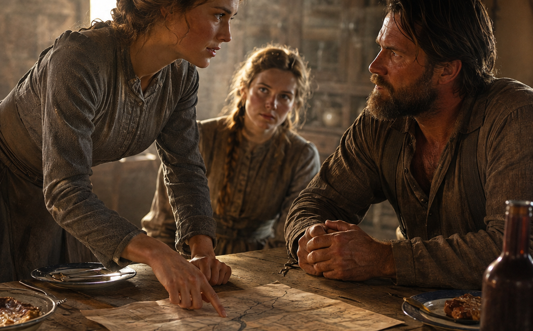 She Wore Her Mended Gray Dress to Meet the Mountain Rancher Holding Her Family’s Debt—But When Nathan Holt Asked Clara How She Would Save the Dying Pasture, Her Answer Made Him Look Past the Failing Ranch and Toward the Woman Who Had Quietly Kept It Alive