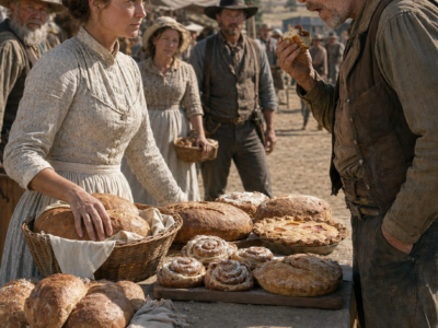 Everyone Walked Past Widow Margaret Dawson’s Bread at the Red Creek Market—Until Rancher Caleb Reed Took One Bite, Bought Every Loaf and Pie on Her Table, and Offered Her a Place Where the Man Who Ruined Her Bakery Could No Longer Make Her Disappear