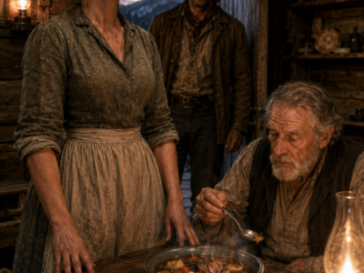 The Ranch Hands Mocked the New Cook Until Her Stew Brought a Grieving Old Man Back to the Table—Then Luke Carter Learned the Quiet Woman in His Kitchen Had Found the Hidden Ledgers That Could Save Black Pine Ranch From the Man He Trusted Most