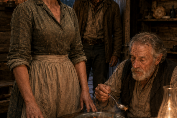 The Ranch Hands Mocked the New Cook Until Her Stew Brought a Grieving Old Man Back to the Table—Then Luke Carter Learned the Quiet Woman in His Kitchen Had Found the Hidden Ledgers That Could Save Black Pine Ranch From the Man He Trusted Most