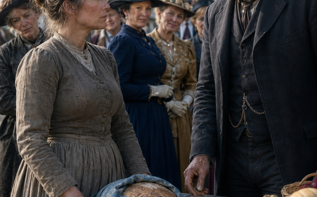 The Women of Willow Creek Laughed at Evelyn Carter’s Rough Sourdough Loaf—Until Widowed Rancher Cole Walker Tasted It, Put His Silver on the Table, and Told the Room He Wasn’t Offering Charity, Leaving Everyone to Wonder Why He Had Already Been Watching Her