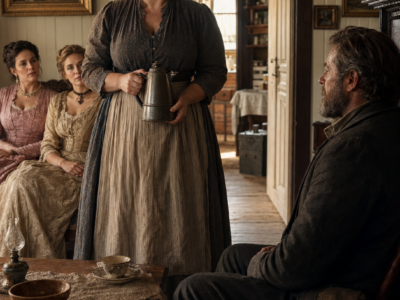 The Wealthy Rancher Came to Choose Between Eleanor’s Two Admired Sisters—Then the Quiet Woman Pouring Coffee Corrected a Water Claim Everyone Else Accepted, and William Carter Asked Her to Walk Outside With Him Before Her Family Understood He Had Been Listening to Her All Along