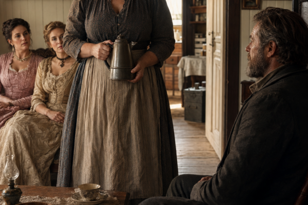 The Wealthy Rancher Came to Choose Between Eleanor’s Two Admired Sisters—Then the Quiet Woman Pouring Coffee Corrected a Water Claim Everyone Else Accepted, and William Carter Asked Her to Walk Outside With Him Before Her Family Understood He Had Been Listening to Her All Along