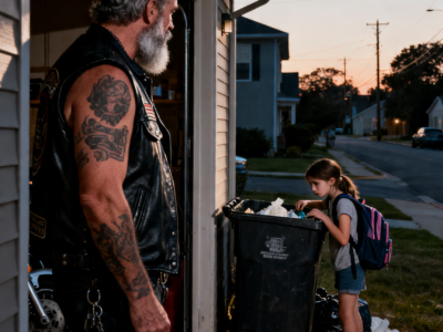 A HELLS ANGEL SAW HIS NEIGHBOR’S DAUGHTER DIGGING THROUGH TRASH FOR FOOD, THEN HE OPENED THE DOOR