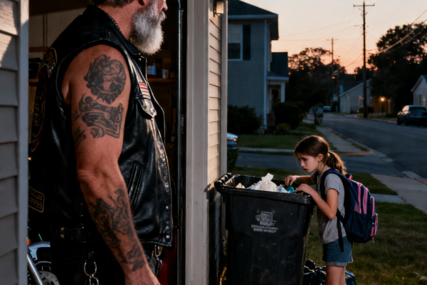 A HELLS ANGEL SAW HIS NEIGHBOR’S DAUGHTER DIGGING THROUGH TRASH FOR FOOD, THEN HE OPENED THE DOOR