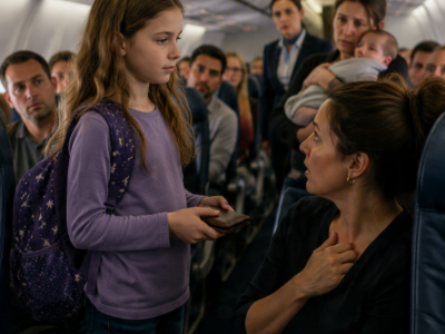 A Stranger Took My Ten-Year-Old Daughter’s Airplane Seat and Forced Me Three Rows Away With My Newborn—Then Lily Stood Up Holding the Woman’s Lost Wallet and Explained Why She Had Tried to Warn Her Quietly