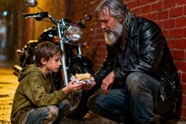 HOMELESS BOY GAVE HIS ONLY SANDWICH TO A DYING BIKER – THEN THE ENTIRE CLUB CAME BACK FOR HIM