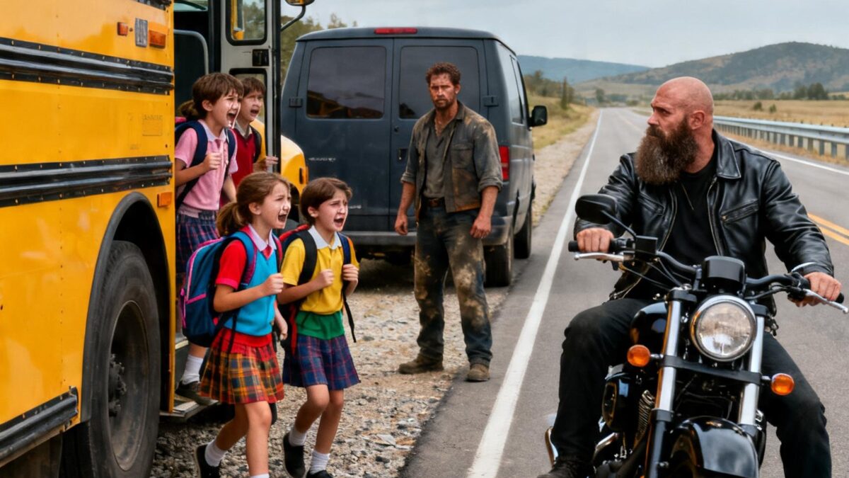 ONE HELLS ANGEL SAW A STRANGER LURING CHILDREN OFF A SCHOOL BUS – AND BLOCKED THE HIGHWAY WITH HIS HARLEY