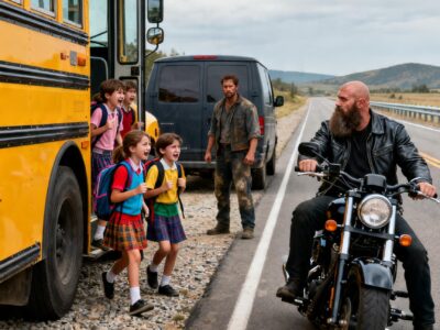 ONE HELLS ANGEL SAW A STRANGER LURING CHILDREN OFF A SCHOOL BUS – AND BLOCKED THE HIGHWAY WITH HIS HARLEY