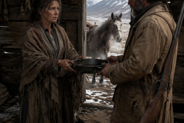 She Had Not Eaten in Three Days When a Mountain Rancher Found Her Freezing in an Abandoned Line Shack—Then He Handed the Widow a Cast-Iron Skillet Instead of Pity, Never Imagining That Before Winter Ended, She Would Become the One Keeping Both of Them Alive