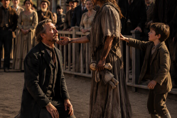 The Wealthy Rancher Walked Past a Ragged Beggar Without Looking—Until His Eight-Year-Old Son Heard Her Humming, Saw the Doll in Her Hands, and Whispered, “Papa, That’s Mama,” Forcing Nathaniel Prescott to Face the Wife He Had Buried in His Heart Seven Years Earlier