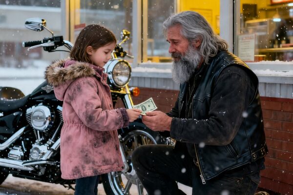 A 7-YEAR-OLD GIRL GAVE HER LAST $8 TO A STRANDED HELLS ANGEL – THE NEXT MORNING 100 BIKERS ROARED UP WITH A GIFT