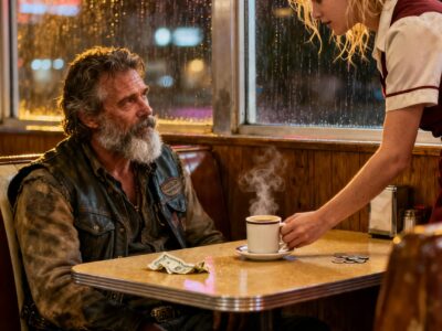 A KIND WAITRESS PAID FOR A LONELY HELLS ANGEL’S COFFEE – THEN HE CAME BACK WITH AN ENVELOPE THAT CHANGED HER SON’S LIFE