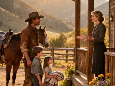 A COWBOY AND HIS TWO CHILDREN WERE DRIVEN OUT BEFORE NOON – THEN A WEALTHY RANCH WOMAN OPENED HER GATE