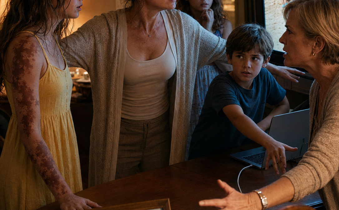 When My Sister Cropped My Daughter Out of Family Photos for Years Because of Her Birthmarks, I Kept Choosing Quiet Peace—Until My Ten-Year-Old Son Connected the Laptop at Dinner and Revealed Every Birthday, Holiday, and Vacation She Had Been Erased From