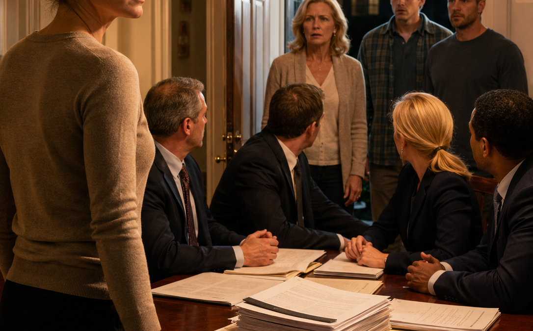 My Mother Trapped Me at a “Family Meeting” With Five Lawyers Ready to Take My Father’s Trust—But When I Counted Every Attorney and Said I Hadn’t Come Alone, the Knock at the Door Exposed Who Had Been Stealing From Our Family