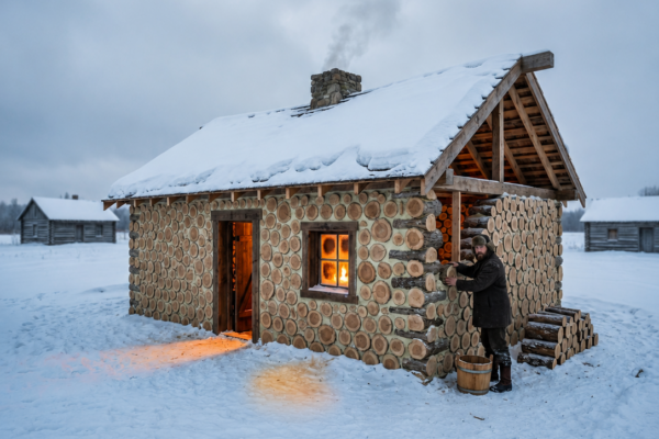 He Stacked Cordwood End-Out Instead of Logs — His Walls Held Heat Three Times as Long
