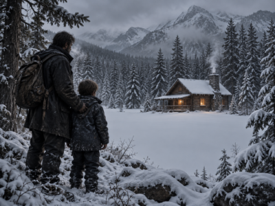 A Homeless Father Followed Fresh Woodsmoke Through Two Days of Mountain Snow — But When He and His Exhausted Son Reached the Cabin, the Fire Was Already Burning, the Bread Was Still Warm, and Not a Single Footprint Led to the Door