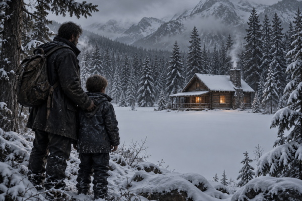 A Homeless Father Followed Fresh Woodsmoke Through Two Days of Mountain Snow — But When He and His Exhausted Son Reached the Cabin, the Fire Was Already Burning, the Bread Was Still Warm, and Not a Single Footprint Led to the Door