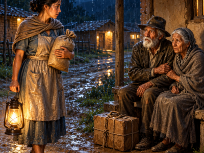 A widow takes in two elderly people in the rain, but the truth leaves her breathless