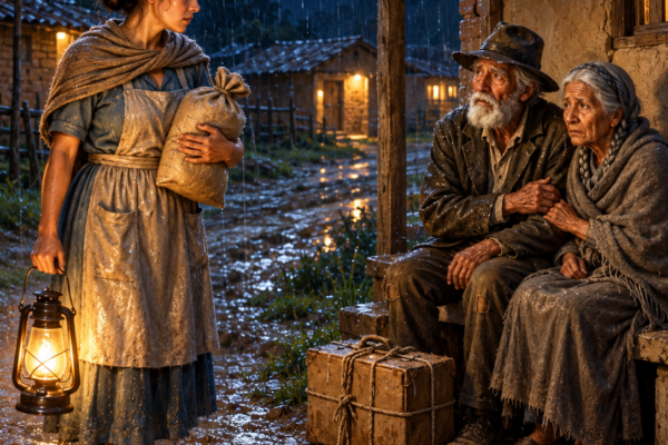 A widow takes in two elderly people in the rain, but the truth leaves her breathless