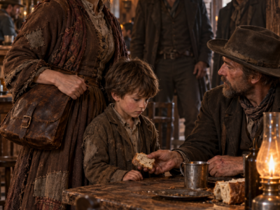 She Whispered That Her Son Hadn’t Eaten in Days—Then a Quiet Federal Surveyor Gave the Boy His Last Bread, Faced the Men Hunting Her Stolen Ranch Deeds, and Offered a Road to Denver Without Asking Her for Anything in Return