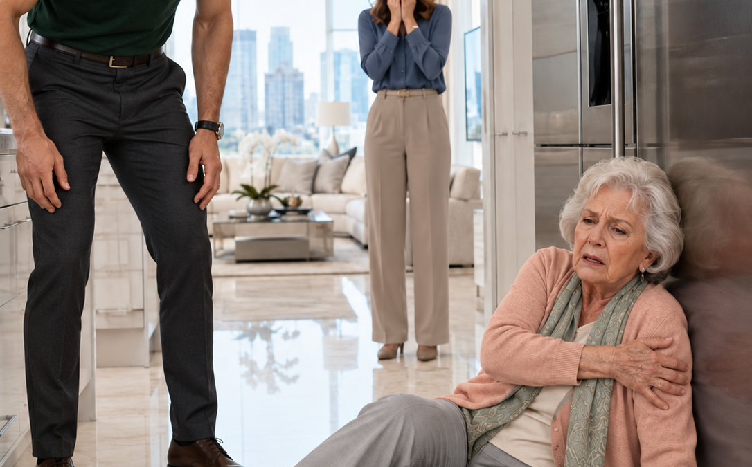 My son-in-law shoved me into the refrigerator because his dinner wasn’t ready, then pointed at the floor and said, “If you’re going to stay in my home, at least make yourself useful.” My daughter stood six feet away and watched me struggle to get up. I didn’t argue with either of them. I walked to the guest room, locked the door, and finally opened the certified envelope I’d been carrying in my apron all afternoon.