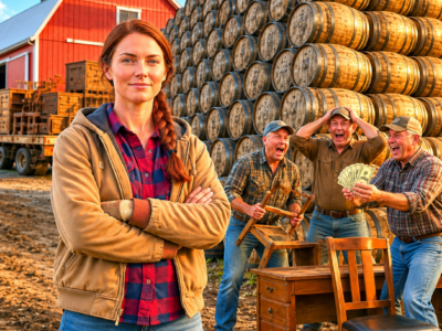 they laughed when the farmer’s daughter stacked 900 whiskey barrels behind the barn—then those “worthless” oak barrels saved the family land