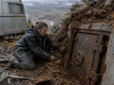 Evicted With One Suitcase, Adelaide Was Left Fifteen Acres of Dead Oregon Dirt — Then a Landslide Exposed a Steel Vault Beneath Her Rusted Trailer, and the First Crate Inside Revealed Why Her Dying Husband Had Quietly Chosen This Worthless Field for Her