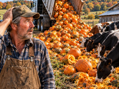 a cannery dumped 70 tons of pumpkins on his struggling cattle farm by mistake — what his 32 cows did next saved everything he thought he was about to lose