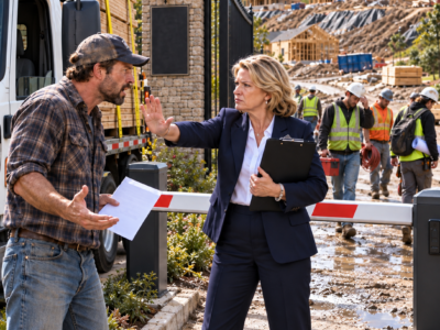 the hoa stopped my lumber trucks at the gate — five days later, the builder was ready to abandon eleven homes and a hidden land deal came apart