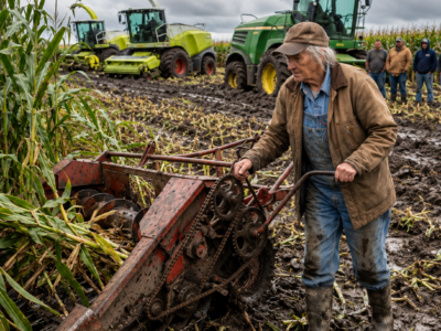 the dealer laughed when a young widow paid $11.40 for a broken 1949 corn binder — four wet years later, it was the only machine still moving in the valley